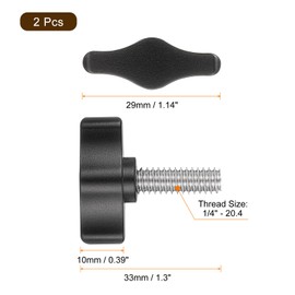 uxcell 2 Pcs 1/4" - 20.4 Thumb Screw, 304 Stainless Steel Threaded Knurled Thumbscrew Adjustable Tee Wing Screw Grip Knobs Clamping Screws for Kinds of Stand and Machine, Black