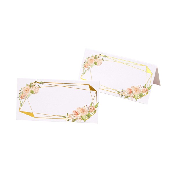 Neviti 775189 Geo Floral Cards-25 Pack Place Cards, Pink/Peach/Gold, 9.5 x 5 x 0.1