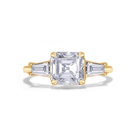 SAVEARTH DIAMONDS 2 1/4CT 7MM Asscher Shape & 4X5MM Tapered Cut Lab Created Moissanite Diamond 3-Stone Engagement Wedding Ring For Women In 14K Yellow Gold Over Sterling Silver (VVS1, 2.25 Cttw) 4.5