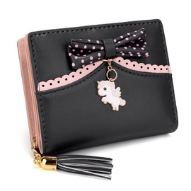 UTO Unicorn Purse Women's Children's Purse for Girls Cute Unicorn Bowknot Card Holder Cute PU Leather Purse Wallet for Daughter Christmas New Year Black, 1096 Unicorn Black, Modern