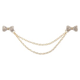 QUARKZMAN Bow Pullover Clips Retro Collar Clips for Cardigans with Chain Shirt Clips Scarf Clips Clothing Clip for Women (Gold), Zinc
