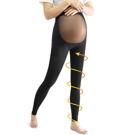 beister Maternity Medical Compression Tights, 20-30mmHg Graduated Support Pregnancy Legging with Button Elastic Band & Abdominal Protection, Footless High Waist Compression Pantyhose for Varicosity