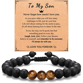 Mens Beaded Bracelets Gifts for MyLove,Son,Grandson - Tiger Eye Bracelet Agate Stone Bracelets for Men Anniversary Graduation Birthday Christmas Father's Day Gift for Him