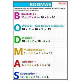 GCSE Maths - BODMAS Information Poster - Teach & Learn - Display, Decoration, Bulletin Board Poster - Paper Laminated - A2 42 x 59.4 cm