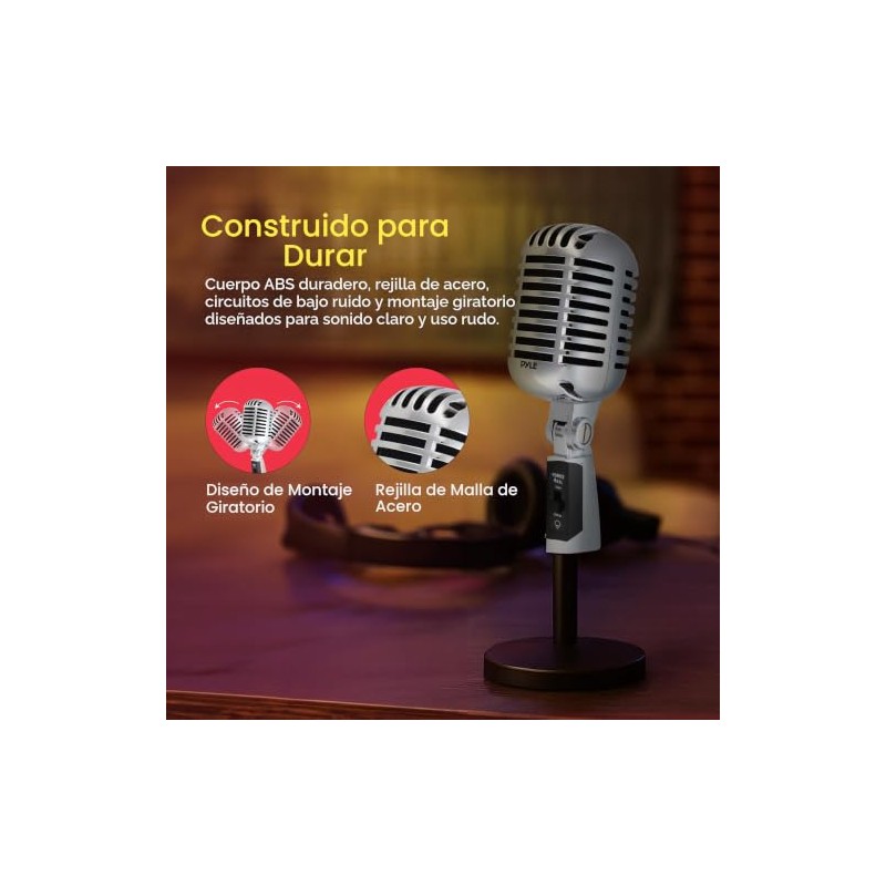 Pyle - Micrófono vocal clásico retro dinámico, micrófono cardioide unidireccional