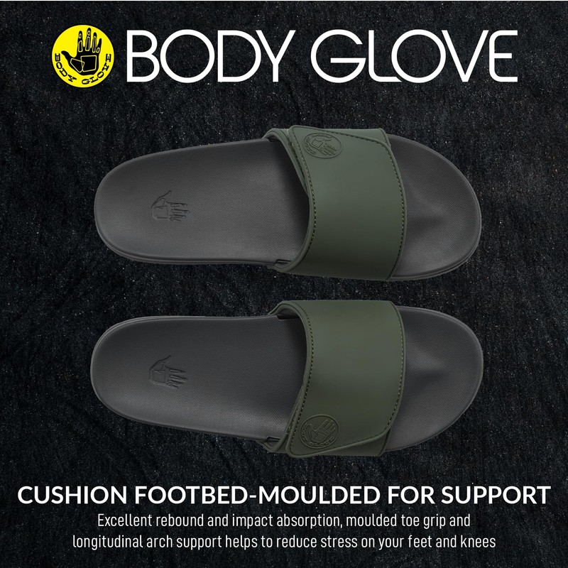BODY GLOVE Men’s Slides, Cushioned Slide-on Sandal Slippers with Padded