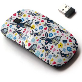 2.4G Wireless Mouse with Cute Pattern Design for All Laptops and Desktops with Nano Receiver - Happy Bunnies Spring Flowers