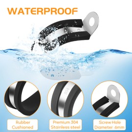 JDHGSHL 20 Pcs 1/4 Inch 304 Stainless Steel Cable Clamp, Rubber Cushioned Insulated Clamp, Conduits Pipe Strap Clamps for Pipe Fixing on Various Surfaces