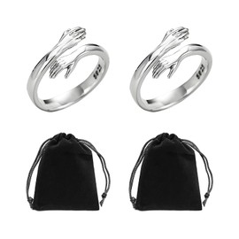 KVBUCC 2pcs Hug Rings, Adjustable Rings, Couple Rings, Open Adjustable Rings, Finger Jewelry, Hug Rings, Friendship Gifts (Silver)