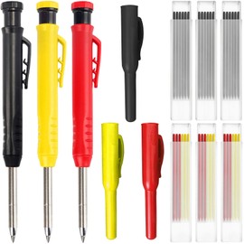 3 Pack Mechanical Carpenters Pencils Built-in Pencil Sharpener with 36 Refills, 3 Protective Covers, Work Pencils for Builders Construction Pencils Deep Hole Marker Woodworking Tools Joiners Pencils