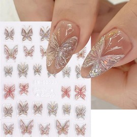 5D Butterfly Nail Art Stickers Decals Self-Adhesive Nail Decoration Accessories Pegatinas Uñas Nail Supplies for Woman Girls DIY Nail Art Design