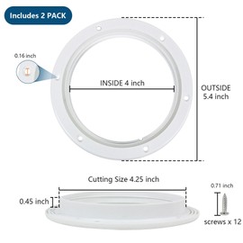 4 Inch Boat Hatch 2 Pack,Boat Deck Plates Round Non-Slip Inspection Hatch with Clear Detachable Cover,Marine Access Hatch Deck Hatches for RV Boat Yacht Kayak Outdoor Mount-Screws Included（White）