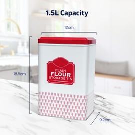 Flour Storage Containers | Self Raising Flour Tin with Lid | 18.5 X 9.2 X 12 Cm Storage Tins to Keep Flour Fresh & Clean (Plain)