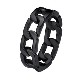Mens Black Rings Fashion Cuban Links Wide Rings Stainless Steel Jewelry Punk Cuban Link Chain Chunky Rings