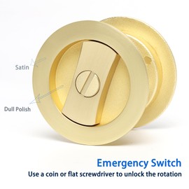 Dontay Pocket Door Lock and Pull, Privacy (Bed/Bath) Latch, Flush Handles, 2-3/8" Backset, Hardware for 1 3/8” to 2 3/16” Thickness Door (Satin Brass + Edge Pull, Round - 2 Pack)