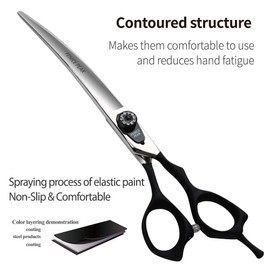 Fenice Peak 7.5'' Professional Curved Dog Grooming Scissors Heavy and Anti-Slip Black Handler 440C Stainless Steel Pet Cutting Shears Safety Trimming Shearing for Dogs Cats