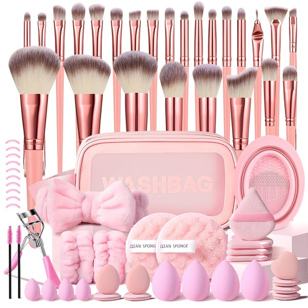 HGHDBT 65Pcs Pink Makeup Brushes Set Professional Makeup Kit Multi-functional