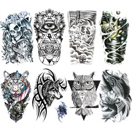MOCUU Tattoo Stickers, Large, Japanese Carved, Long Lasting, Waterproof, Tattoo Stickers, Stylish, Carp Tattoo Stickers, Body Seal, Men and Women, Tattoo Sticker, Set of 8 Easy to Apply to Arms, Legs,