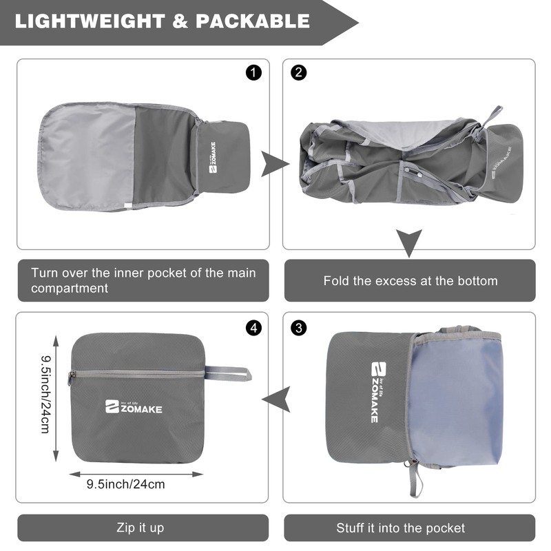 ZOMAKE Lightweight Packable Backpack 35L, Foldable Backpacks Leger Sac à