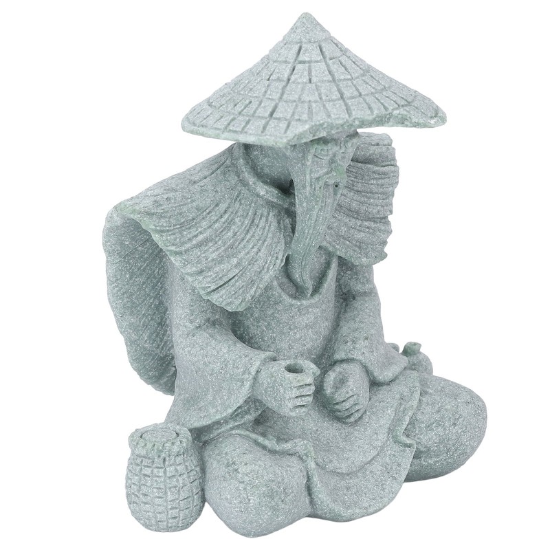 Fisherman Statue Sitting Fishing Old Man Figurine Small Desk Ornament
