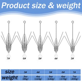 5 Pcs Sputnik Sinker Fishing Equipment Long Tail Fishing Weights Saltwater Surf Casting Sinkers Catfish Beach Spider Weights for Ocean Sea Sand, Silver Gray (4 oz)