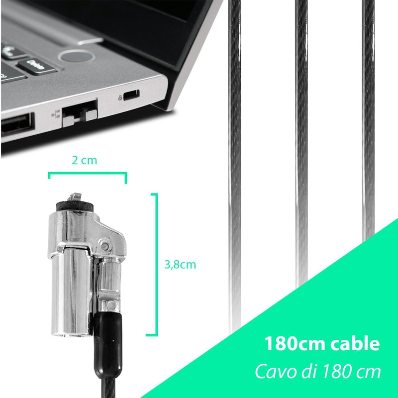 PC Security Cable 6ft Nano Steel Anti Theft Laptop Kensington