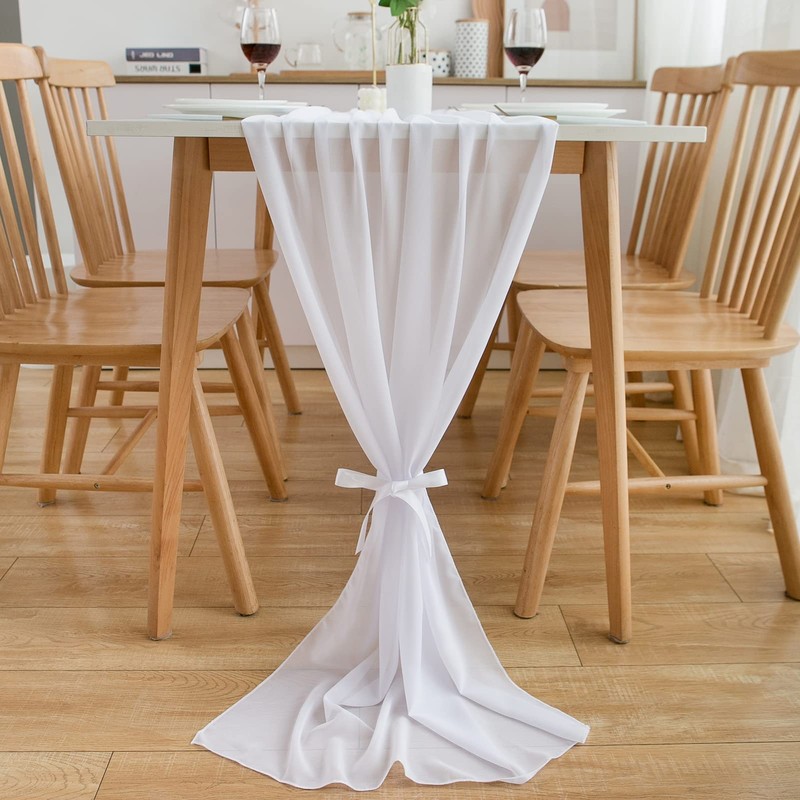 CHUQING Table Runner White Chiffon Table Runner Wedding Communion 420