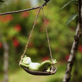 Meyas Hammock Frog Decoration, Swing Frog Statue, Garden Hanging Frog, Resin Animal Hanging Garden Sculpture, Garden Decoration Swing Figures Statues, Ornaments for Patio, Lawn, Home, Yard