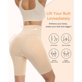 Figninget Shapewear Tummy Control Padded Underwear For Women Hip Pads Butt Lifting Panties Curvy Faja Body Shaper Bbl Shorts Beige L