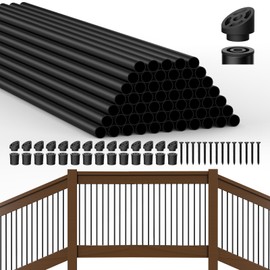 HYPERGIANT 56 Pack 36" Aluminum Deck Balusters,3/4" Round Deck Railing Spindles with Conectors and Screw,Hollow Metal Deck Balusters for Railing Fencing Porch,Black Deck Stair Spindles for Staircase