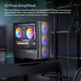 Okinos Micro ATX Case, 4 × 120mm ARGB Non-PWM Case Fans Pre-Installed, MATX PC Case, Temper Glass Side Panel, with Type-C, Black, Cypress 3 ARGB