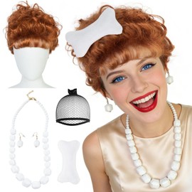 Orange Curly Wig for Women Orange Housewife Cosplay Wigs with Bun