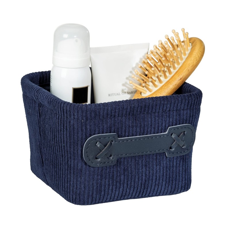 WENKO Anela Bathroom Basket Dark Blue Square Storage Basket