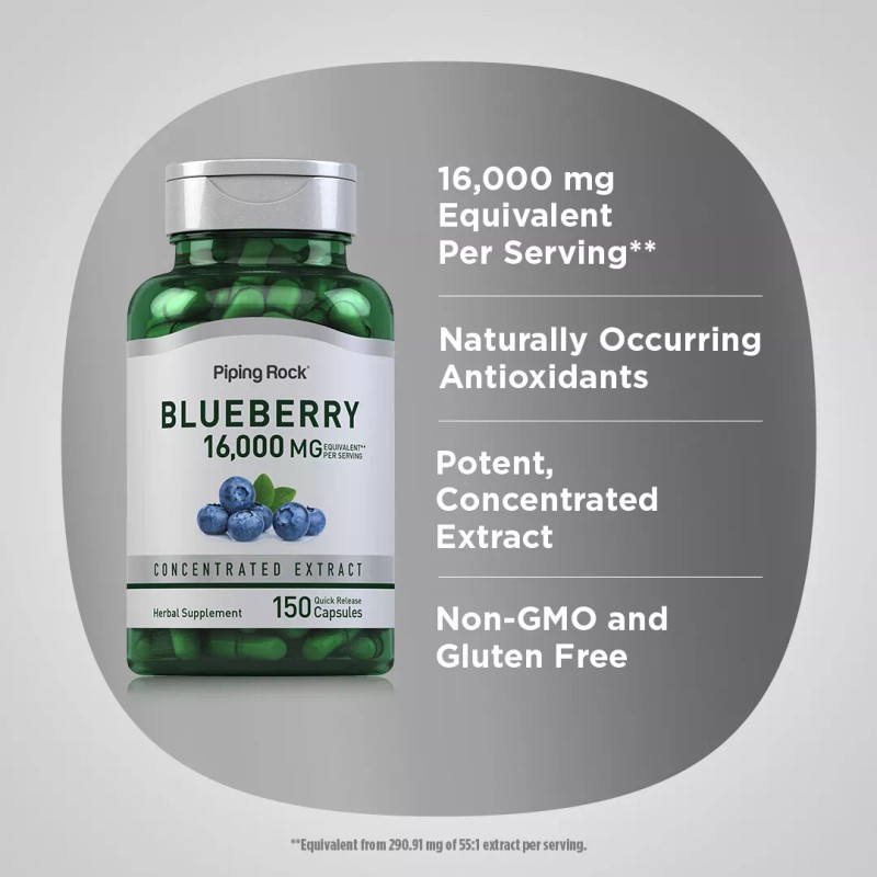 Piping Rock Blueberry Extract Capsules 16000mg | 150 Count |