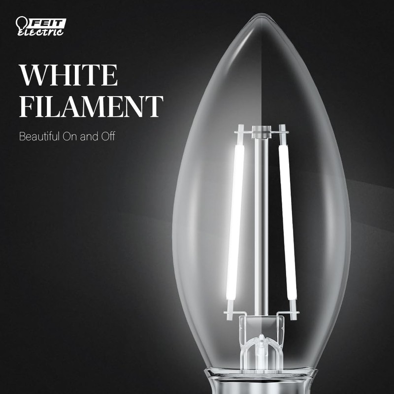 Feit Electric Exposed White Filament LED Bulbs, E12 Candelabra Base,