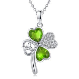 StoryMidir Women's Clover Necklace, 925 Silver, Hypoallergenic, 4 Leaf Clover Pendant, Green with Chain, 17.7 + 2.0 inches (45 + 5 cm), Zirconia, Platinum Coating, Amulet, Accessory, Jewelry, Gift,