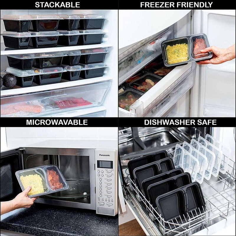 AMD Nexus [20 Pack, 32oz] 2 Compartment Plastic Meal Prep