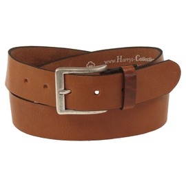 Harrys-Collection Women's and Men's Denim Belt Full-Grain Cowhide Leather Antique Silver Buckle - brown, size: 90