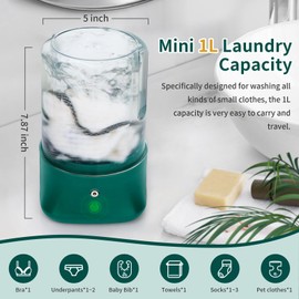 Anbanglin Mini Portable Washing Machine - USB Rechargeable 1L Small Washer with 2 Modes Deep Cleaning for Underwear, Socks & Baby Clothes, Compact Travel Laundry for Apartment, Dorm, Camping, Green
