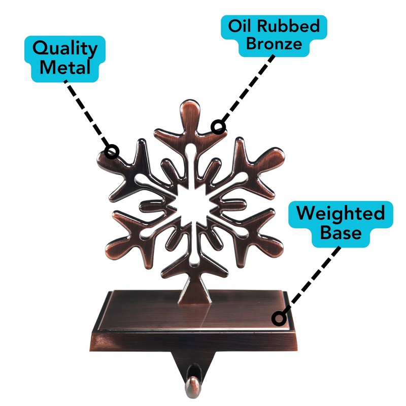Iconikal 4-Pack Stocking Hanger Holder, Oil-Rubbed Bronze Snowflake Weighted Base