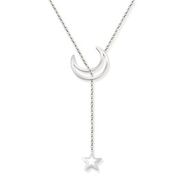 JczR.Y Moon Star Necklace Pendant Half Crescent Horn Pentagram Lariat Y Necklace Adjustable for Women (F:silver)