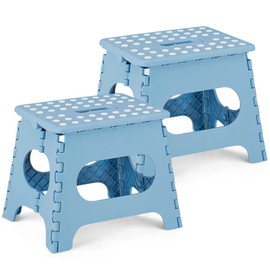 VECELO Folding Step Stool 11 Inch, Non-Slip Surface Portable Foldable 1 Step Stool with Carry Handle, Heavy Duty to Support Kids/Toddler/Adults for Living Room, Kitchen, Bathroom, Set of 2, Blue