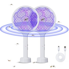 2 Pcs Electric Fly Swatter Racket, Bug Zapper Racket and Mosquito Zapper Racket 8 LED High Voltage Handheld
