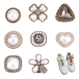Yewseas 8 Pieces Shoelaces Charms with Back, Flower Eyelet Buttons, Fashionable Claws, Metal Buttons, Retro Pearl, Heart, Four Leaf Clover, Circular Shape for Shoes, Bag, Decoration, Crafts,