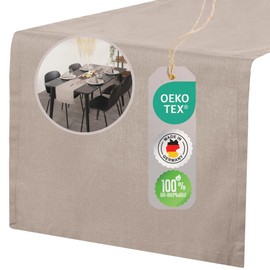 Chambry Table Runner 100% Organic Cotton Beige 40 cm x 240 cm Choice of Size and Colour Made in Germany Elegant High-Quality Table Linen Oeko-Tex Certified