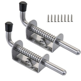 AYSUM 5 Inch/128mm Spring Latch Pin Stainless Steel Barrel Bolt Spring Loaded Locking Latch for Trailer Gate, Barn Door, Garage, Shed 2-Pack (Screws Included)