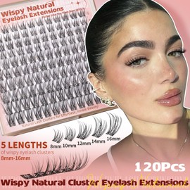 Wispy Lash Clusters Natural Eyelash Clusters 120Pcs Short Eyelash Extensions Venus C Curly Individual Lash Extensions with Invisible Bands 8MM-16MM DIY Eyelash Extensions at Home