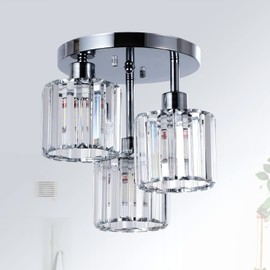 PAUFUL Semi Flush Mount Ceiling Light,3-Light Modern Close to Ceiling Light Fixtures,Kitchen Light with Clear Crystal Shades, Hallway Light Fixtures for Kitchen Entryway Bedroom Bathroom Foyer