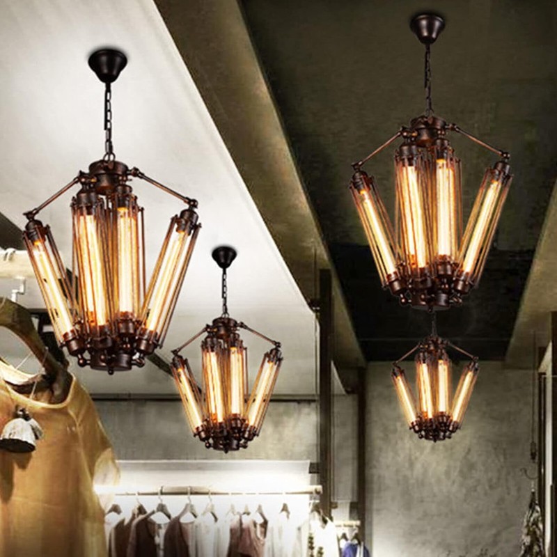 Industrial Metal Chandelier, 8 Lights Retro Chandelier Vintage Steampunk Style