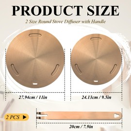 Reallnaive 2 Pcs 9.5" and 11'' Stainless Steel Induction Adapter Plate Cooktop Heat Diffuser for Gas Stove Diffuser Plate with Handle Converter Disk Simmer Ring for Electric Stove(3 Slots,Gold)